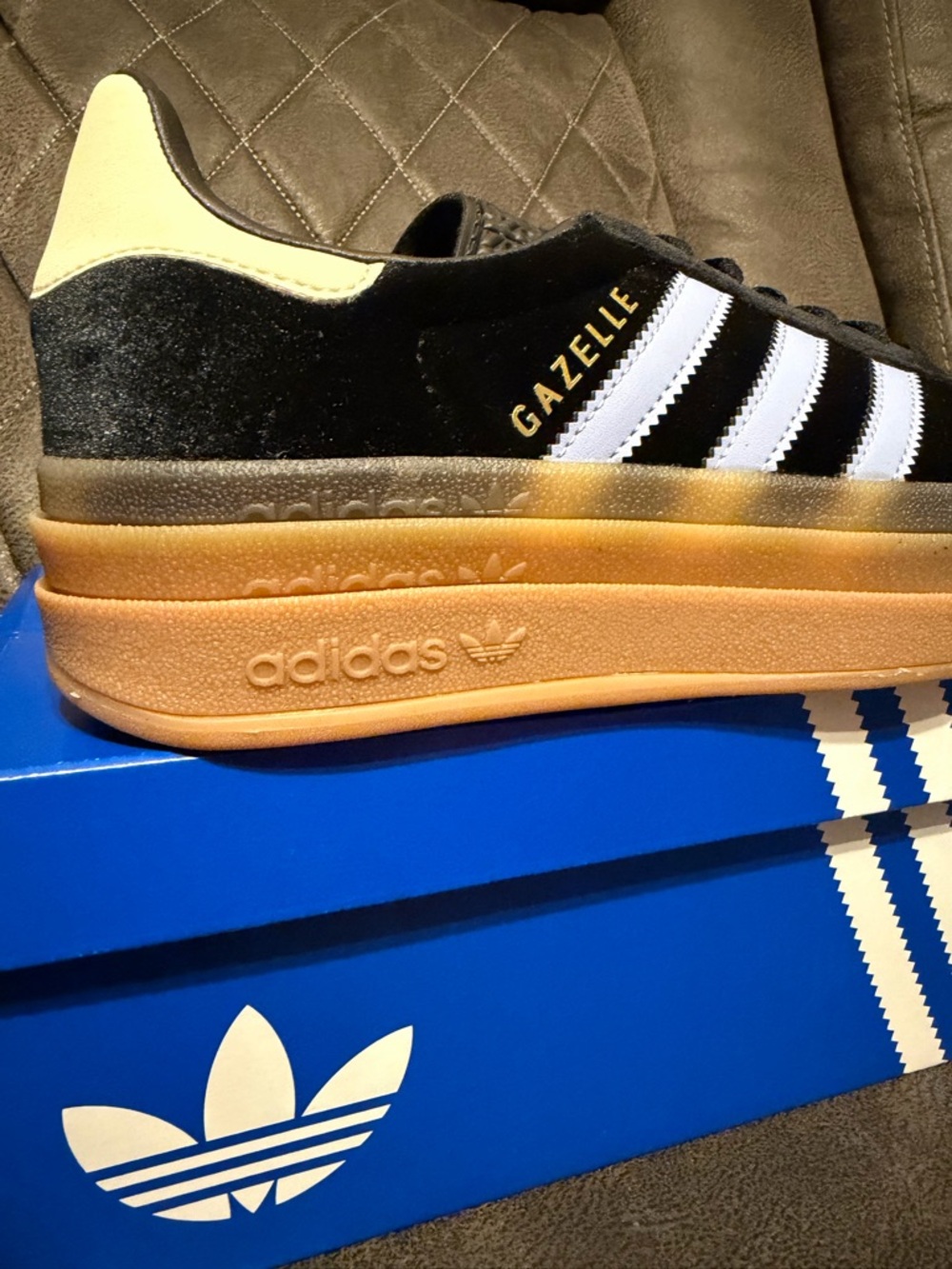 Adidas Gazelle Bold J Core Black Blue Spark Size 4.5 Y/6.5 Womens Velvet, NWB - Picture 4 of 15